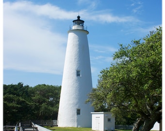 Ocracoke Light, Outer Banks - Fotografi i North Carolina, Strand, Fyr, Nautisk Heminredning - Konsttryck eller Anteckningskort Set