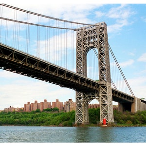 Little Red Lighthouse and GW Bridge Photograph - New York City, Urban Home Decor Fine Art Print or Note Card Set