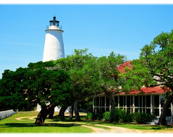 Fotografía del faro de Ocracoke, Outer Banks, Carolina del Norte: decoración costera, impresiones artísticas o tarjetas.