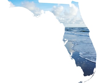 Florida Map Art - Blue Waves, Amelia Island - FL Coastal Photography Home Decor Fine Art Print or Note Cards