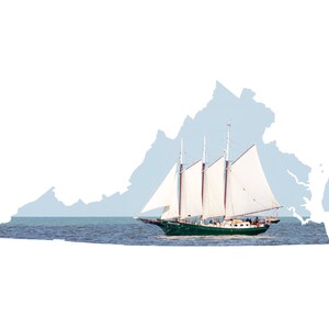 VA Shape - Yorktown Sailboat - Virginia Photography Home Decor Fine Art Print or Note Cards