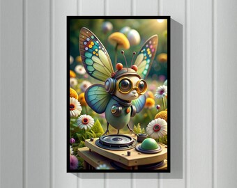 Flutter the Butterfly DJ | Enchanting Digital Art Print | Whimsical Garden Party