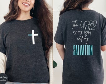 Salvation Cross T-Shirt vorne und hinten, christliches T-Shirt, Rückseite des T-Shirts, Jesus- und Gott-Bekleidung, Herr ist mein leichtes, leichtes T-Shirt
