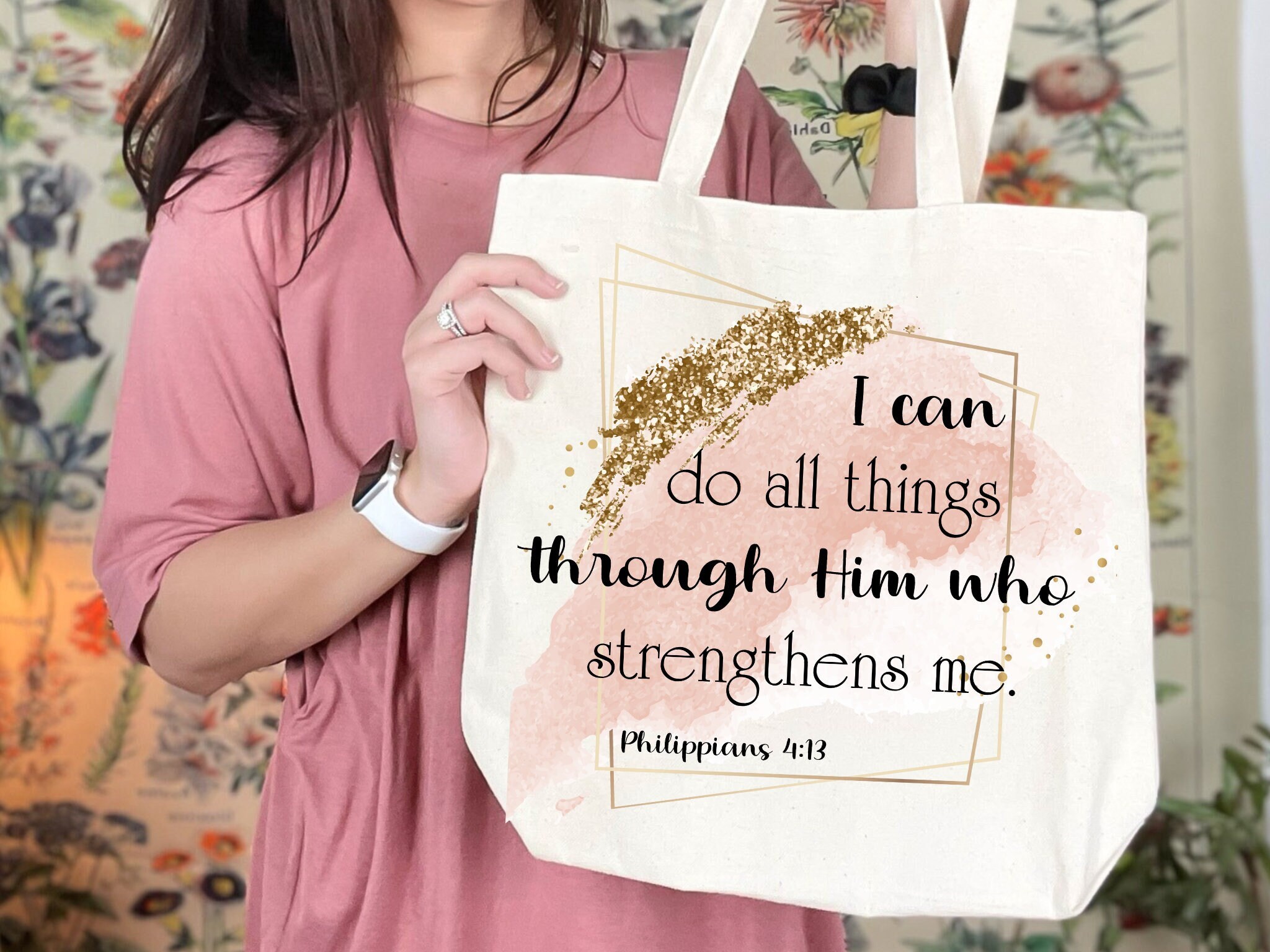 Scripture Bag Christian Scripture Verse Tote Bag I Can Do All Things Philippians 4:3 ...