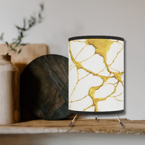 Kintsugi Style Tripod Table Lamp, Perfectly Imperfect and Beautifully Broken Symbol of Hope, Let the Light In, Ancient Japanese Art