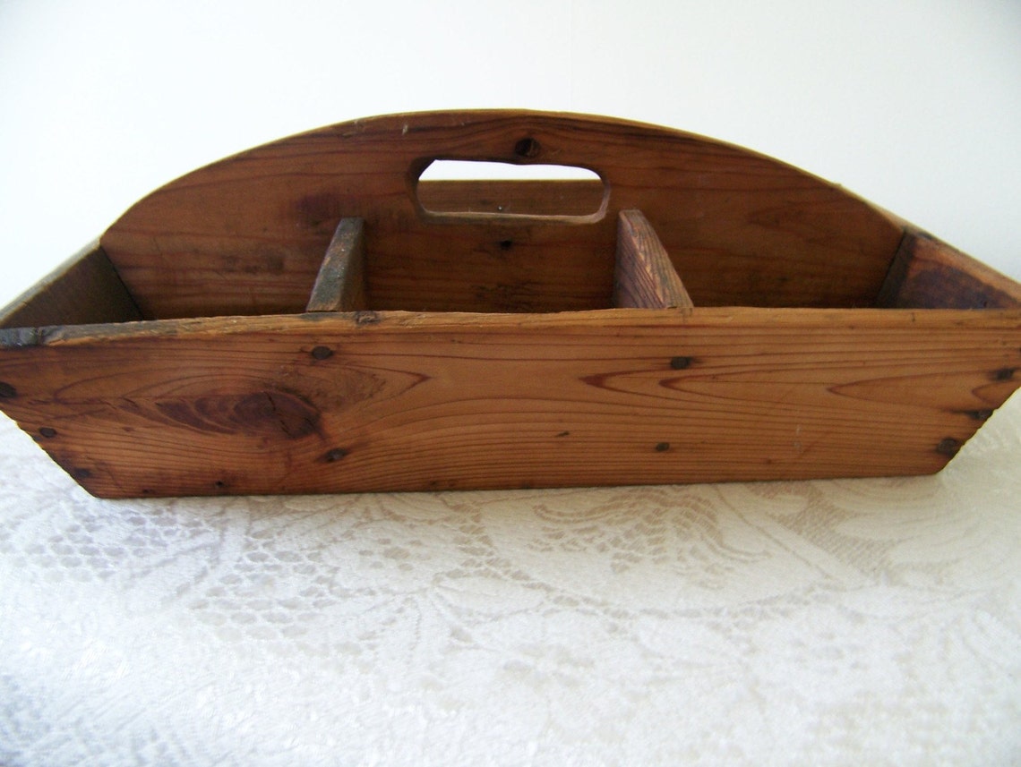 Antique Wood Caddy Handmade Vintage Tool Utensil Holder Etsy