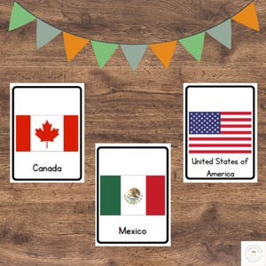 North America Flags Flashcards: Montessori Geography Learning (PDF)