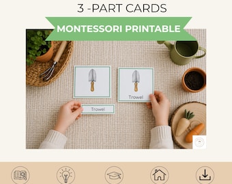 Gardening Tools 3-Part Cards | Montessori Gardening Vocabulary | Nature Study Printable (PDF)