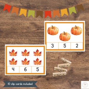 Tel- en clipkaarten voor de herfst | Activiteit herfsttellen | Cijfers 1-10 | Praktische wiskunde voor kleuters en kleuters | Nummerherkenning
