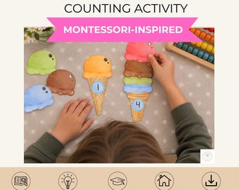 Counting Activity 1–20 | Number Recognition & Ice Cream Counting | Preschool Kindergarten Math Printable (PDF)