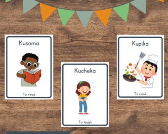 Swahili Verbs Flashcards: Beginner Vocabulary for Kids (PDF)