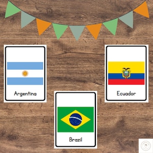 South America Flags Flashcards: Geography Learning Cards (PDF)