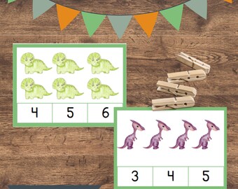 Dinosaur Count and Clip Cards: Preschool Math Game (digital Download ...
