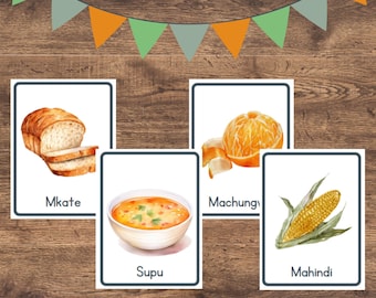 Swahili Food Flashcards: Beginner Vocabulary (Digital Download)