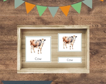 Farm Animals Montessori 3-Part Cards | Vocabulary Cards | Preschool Homeschool Science & Language Learning (Printable)