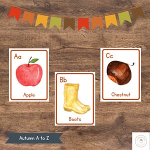 Tarjetas didácticas del alfabeto de otoño de la A a la Z / Imprimibles del Centro de Alfabetización de Otoño / Tarjetas ABC para educación en el hogar y preescolar / Reconocimiento y práctica de letras