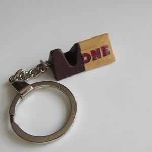 Handmade Novelty Miniature Chocolate Nougat Triangle Mountain Swiss Sweet Bar Chain Keyring - Free Postage - Made in United Kingdom