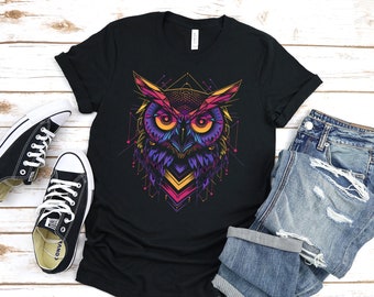 Camiseta de manga corta Unisex Jersey, Búho abstracto, Geométrica, Camiseta gráfica, Regalo, Búhos