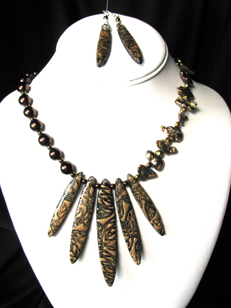 Shades of Sparkling Browns Spike Statement Polymer Clay Necklace and Earring Set Fashion Jewelry For women polymer clay pendant necklace