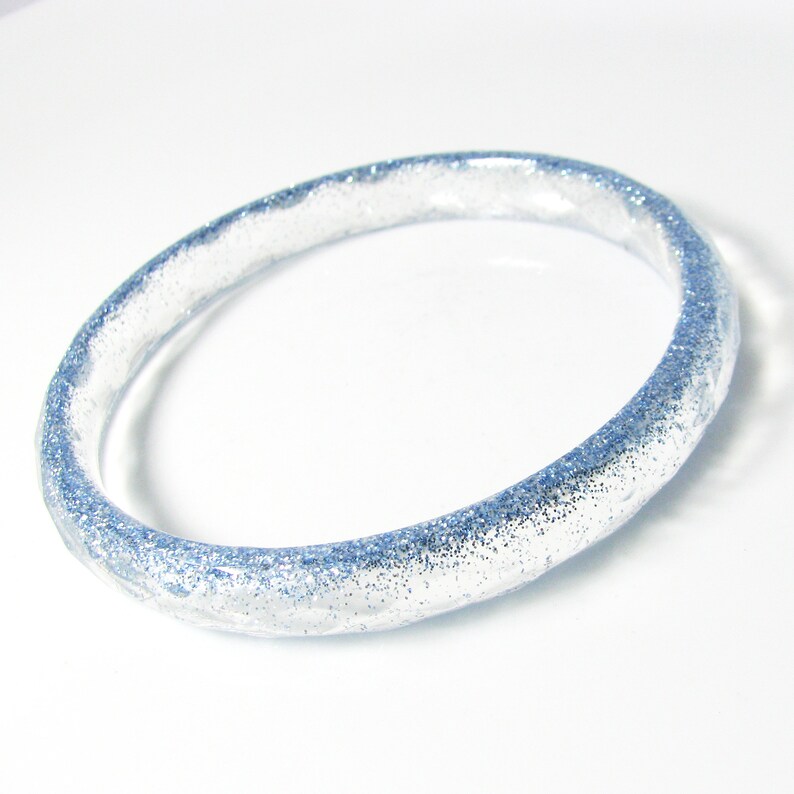 Clear with Blue Colored Glitter Resin Faceted Bangle Bracelet for Women Girls Fashion Jewelry