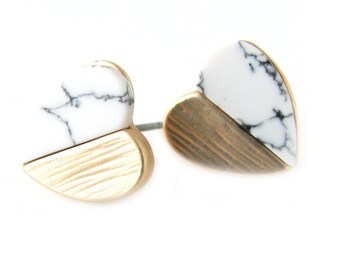 Turquoise Marble Matte Metal Heart Stud Earrings casual Post Style earring