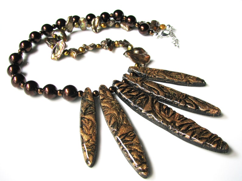 Shades of Sparkling Browns Spike Statement Polymer Clay Necklace and Earring Set Fashion Jewelry For women polymer clay pendant necklace