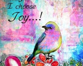 Hoje eu escolho Joy bird art print original digital e aquarela colagem arte pássaro árvore impressão 8 x 10