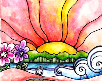 Impresión de ola de calor, playa, olas del océano, jardín, pintura, paisaje marino