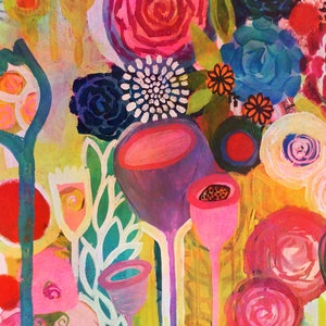 Hallelujia print flowers, abstract, garden colorful, mixed media,