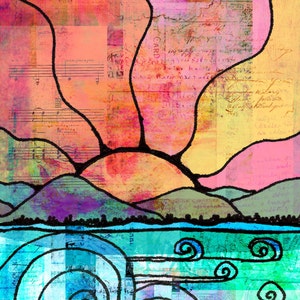 Ocean Painting  I Love the Sea  print waves painting sea painting ocean painting hand embellished print mixed media painting