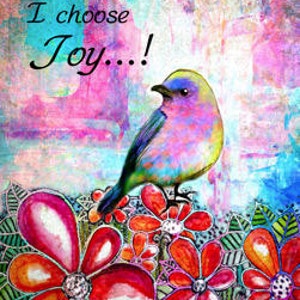 Today I choose Joy  bird art print original digital and watercolor collage art bird tree print 8 x 10