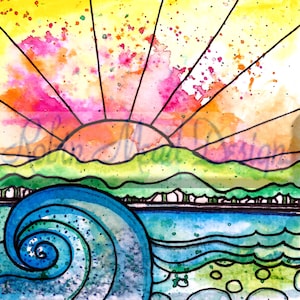 Break of Day  beach waves print sun sunset beach sunrise art print flowers art print