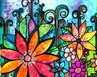 Arte de impressão de flores no jardim, citação inspiradora sobre o anoitecer