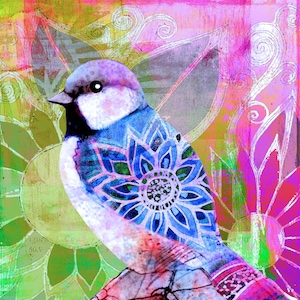 Glorious Bird Print  flowers   watercolor digital art
