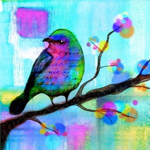 Bird Print  flowers  tree leaves Bird art