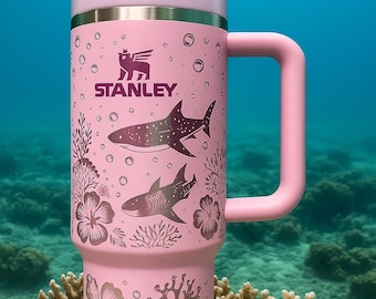 Whale Shark and Ocean Scene Engraved Tumbler 40oz, Whale Shark and Hibiscus Engraved 40 Oz Tumbler, Whale Shark, Whale Shark Gift For Her