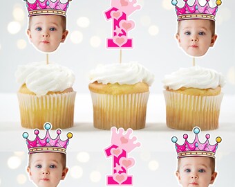 Custom Princess Face Cupcake Toppers: 1st Birthday Party Decor