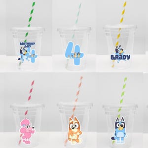 Blue and Friends Birthday Party Cups: Custom Name & Age, Set of 12