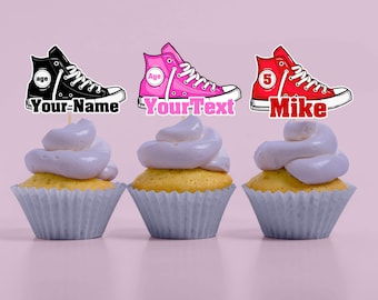 Personalized Sneaker Cupcake Toppers: Hip-Hop Party Decorations