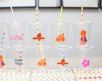 Tropicoqueta Party Cups: Latina Theme, Lids & Straws, Set of 12