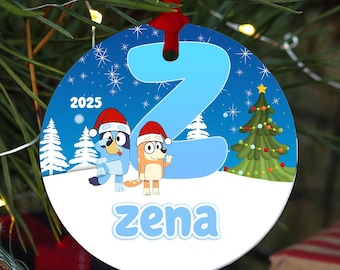 Personalized Blue Dog Christmas Ornament: Custom Ceramic Gift