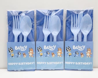 Blue Dog Birthday Party Utensils: Disposable Cutlery Set