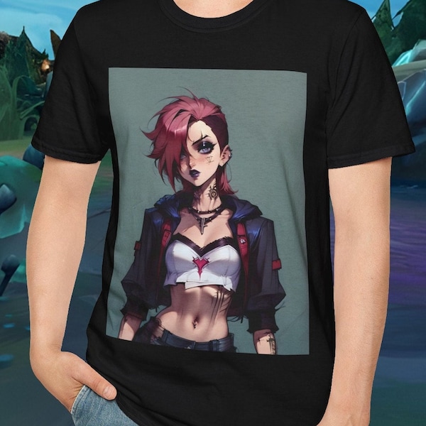 Gaming Tee - Goth Vi Fan Art - League of Legends Dark Style T-Shirt, MOBA Fan Apparel & Gift