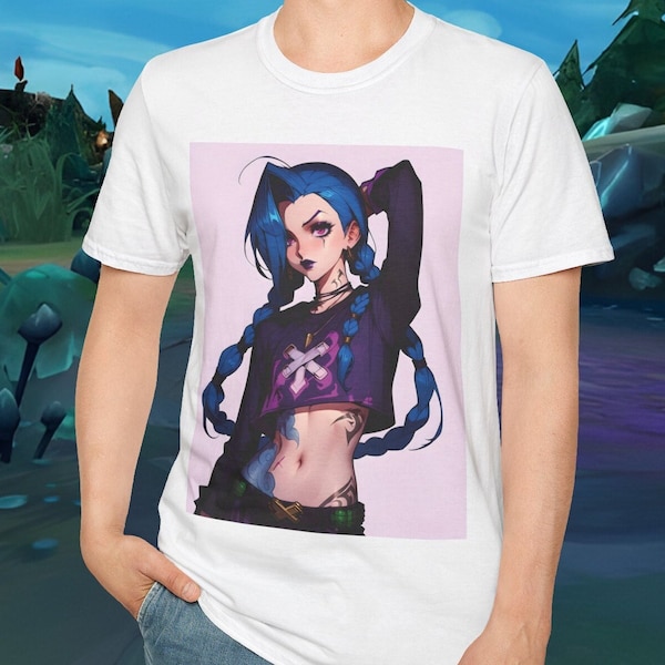 Gaming Tee - Goth Jinx Fan Art - League of Legends Dark Style T-Shirt, MOBA Fan Apparel & Gift