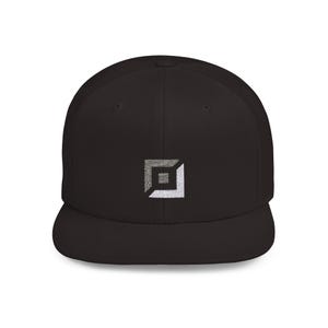 May include: Black and white logo embroidered on a black baseball cap.