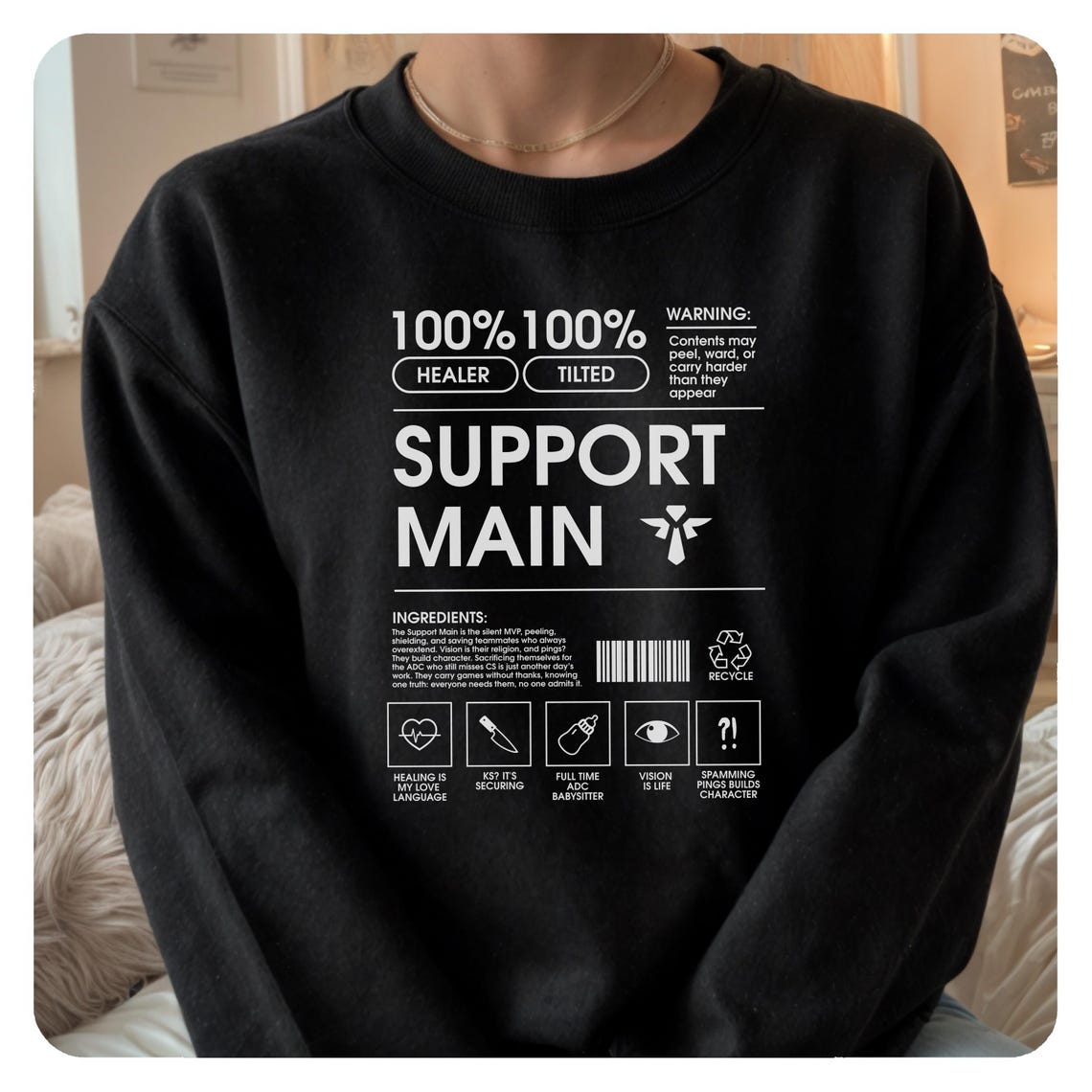League of Legends Sweatshirt, Support Main Unisex Crewneck, Lol Gamer ...