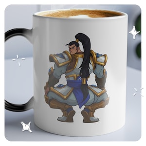 League of Legends Xin Zhao Mug (Magic Mug) Cheeky - Heat Sensitive Color Morphing - Black Mug Reveals Design with Hot Drink Cheeky