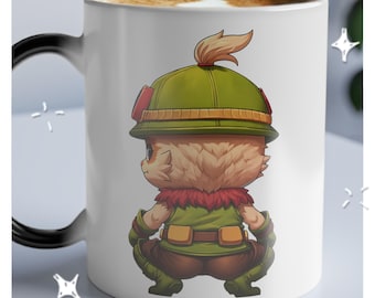 Teemo League of Legends Magic Mug - Heat Sensitive Color Morphing - Gamer Gift - Black Mug Reveals Design with Hot Drink League of Legends