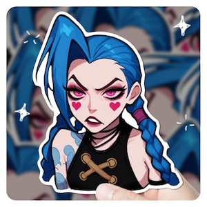 Arcane Jinx emote Sticker League of Legends Sticker Jinx 3&quot; Vinyl Sticker, lol-gift, fanart, league of legends league oflegends