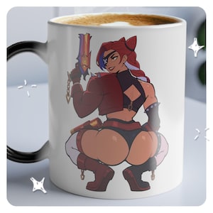 Samira League of Legends Mug (Magic Mug) Cheeky - Heat Sensitive Color Morphing - Black Mug Reveals Design with Hot Drink Cheeky